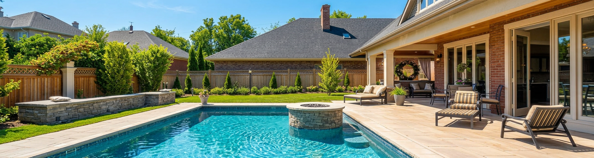 Beautiful backyard pool at evening